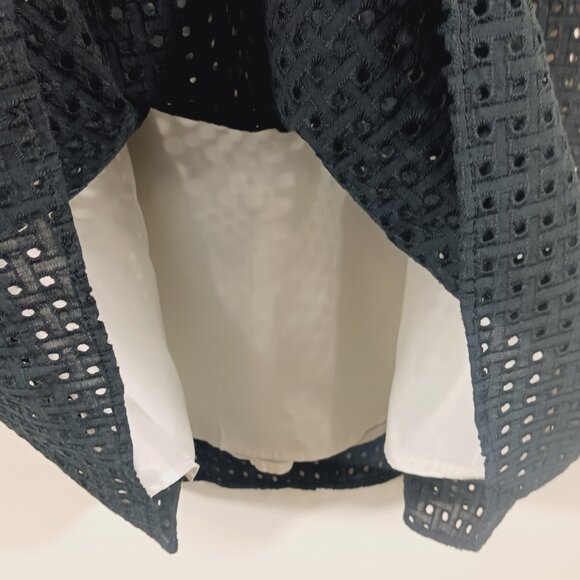 Dennis Basso Black Eyelet Pleated Skirt, White Lining, Size 14, Pockets, Classic - Picture 7 of 12